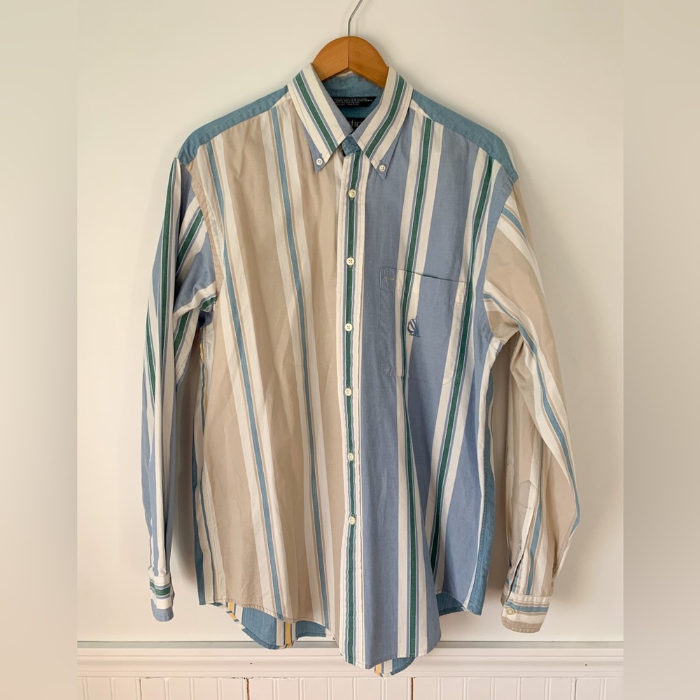 Vintag Nautica Men’s Vertical Striped Button Down Shirt Long Sleeve - Medium